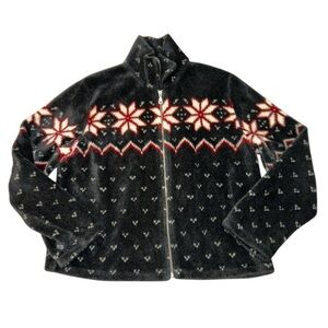 Barrage Authentic fair isle red grey full zip fuzzy jacket women’s size XL